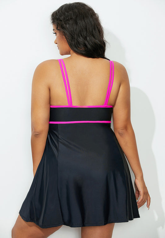 Black Scoop Neck Peplum Swimdress