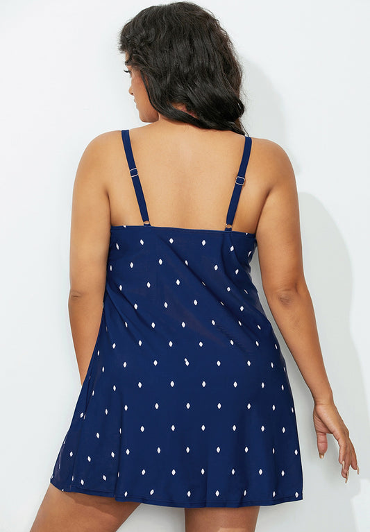 Navy Silver Scoop Neck Swimdress