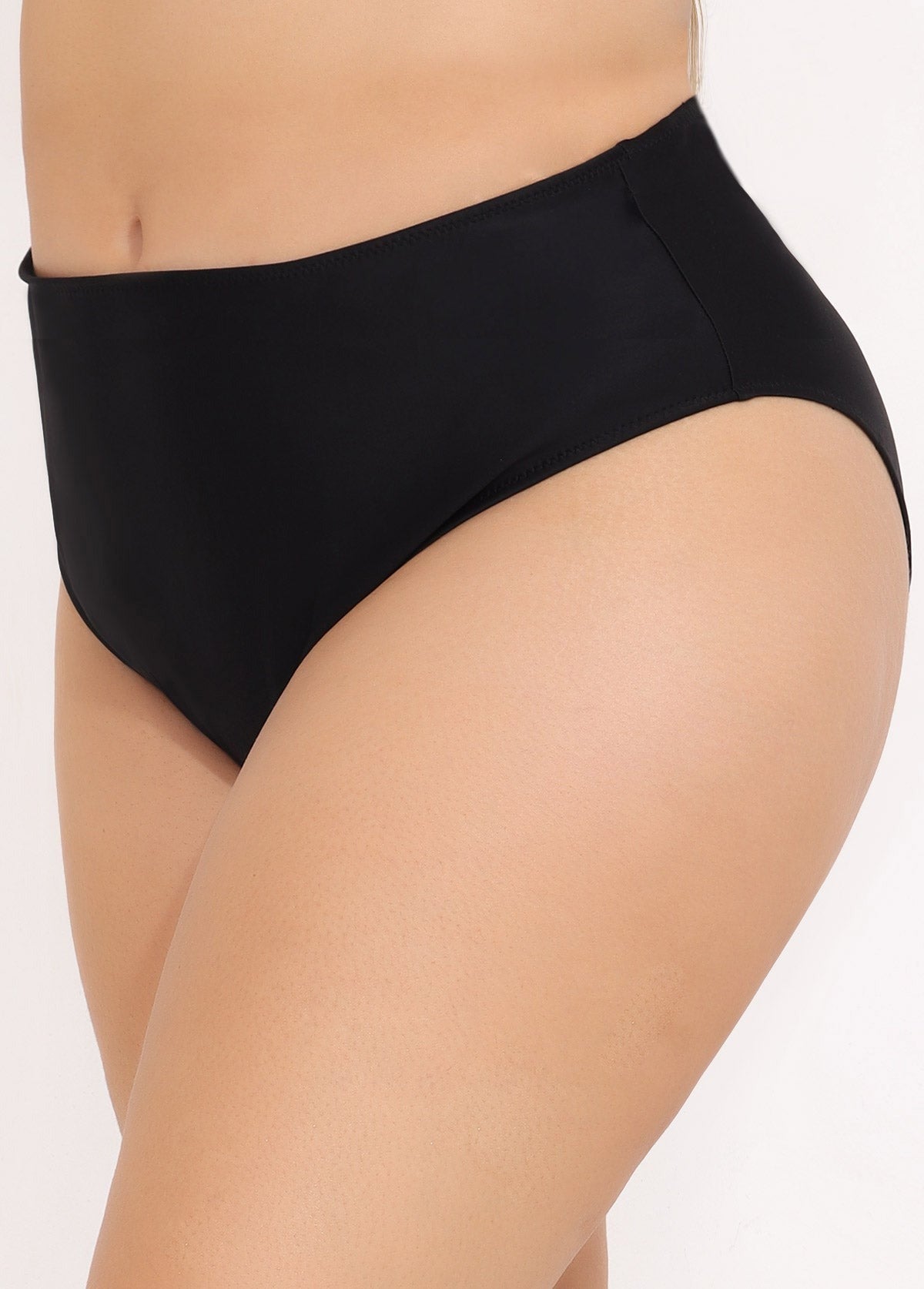 Plus Size Cutout Front Pierced Black Swimdress Set