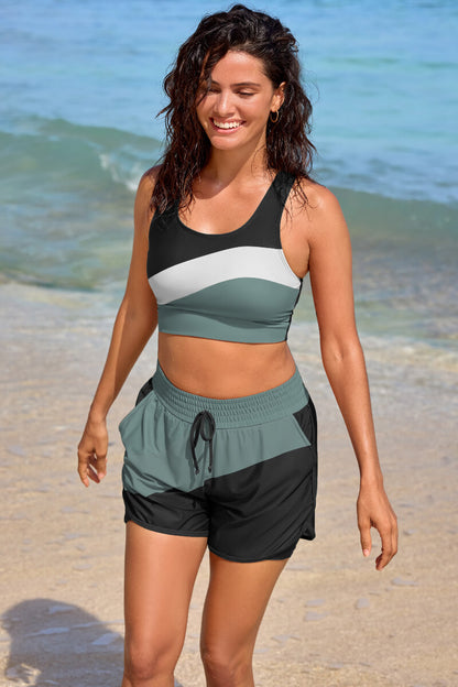 Black colorblock sports bikini set