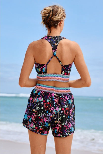 Quick-drying high-waisted two-piece bikini swimsuit